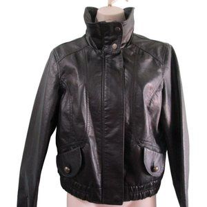 Paris Blues Vintage 90s Vegan Leather Moto Jacket Large StandUp Collar Metal Zip